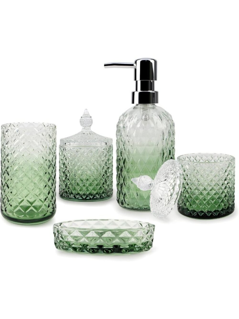 Vintage Green Glass Bathroom Accessories Set - 5-Piece Decorative Home Decor